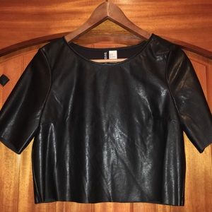 Black leather crop top